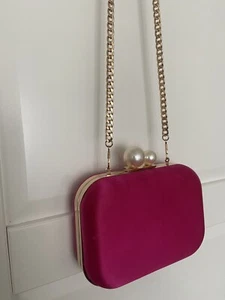 Menbur Designer Clutch Bag Pink Fuchsia Pearl Opening - Picture 1 of 10