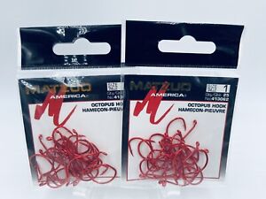 50 Matzuo 413062 Red Octopus Hooks - Size 1 - Red Chrome
