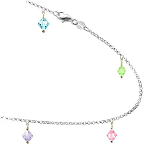 Multi Color Crystal with Sterling Silver Bracelet Anklet 7,8,9,10,11,12,13" - Picture 1 of 1