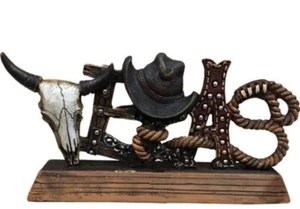 Texas with Skull Cowboy Hat Desktop 6 1/2 x 3 1/4inch Rustic New Decor Polyresin - Picture 1 of 3