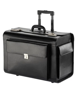 Pilotenkoffer Leder Groß Aktenkoffer XL Koffer Trolley 45L Schwarz 50 cm Bowatex - Bild 1 von 5