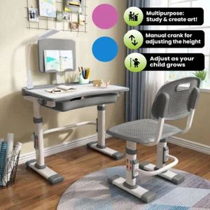 Kids Desk and Chair set Height Adjustable with Drawer PVC & Metal Wooden 12-type - Picture 1 of 114