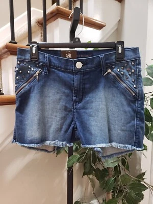 Rock & Republic Womens Lala Blue Denim Studded Cotton Straight Leg Shorts Size 8 - Image 1 of 4