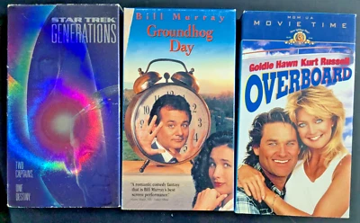 90s vhs lot: Star Trek Generations, Groundhog Day, and Overboard, Used- Tested - Imagem 1 de 3