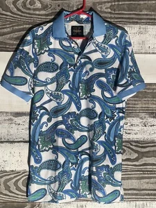 Verse 9 Polo Shirt Men L Blue Paisley Bright Short Sleeve Pullover Adult large - Picture 1 of 7