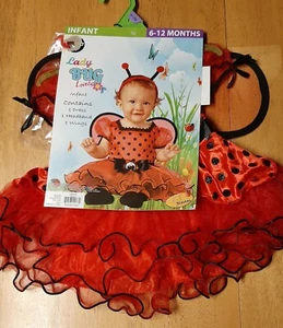 NUEVO EN PAQUETE TEMPORADAS 3 piezas Rojo y Negro DAMA INSECTO Vestido Alas Halloween Disfraz 6-12 meses - Imagen 1 de 5