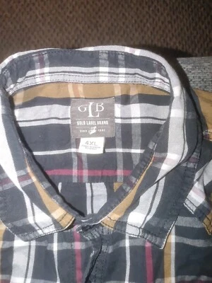 Gold Label Brand XXXXL 4XL Black/Beige/Grey/Gold Plaid Shirt - Image 1 of 4