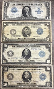 1914-1923 $1, $5, $10, $20 Large Size US Currency Collection, Silver Cert & FRN - Picture 1 of 4