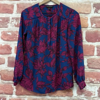 Camiseta Banana Republic Top Mujer XS Azul Rosa Oscuro Floral Informal Carrera Popover Foto 1 de 4