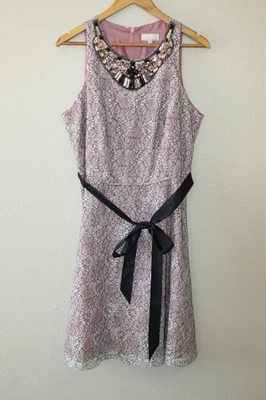 Lovely By Adrianna Papell Embellished Pink Lace Dress 16W - Image 1 of 4