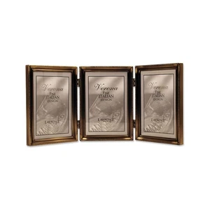 Lawrence Frames 11435T Antique Gold Bead 3-1/2 x 5" Hinged Triple Picture Frame - Picture 1 of 1