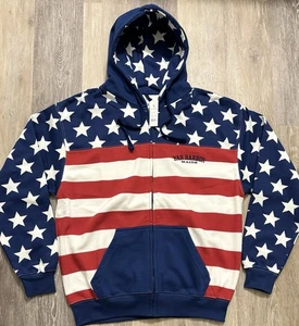 NWT American Flag Stars Stripes Full Zip Hoodie Size Medium U.S. Vintage *READ* - Picture 1 of 6
