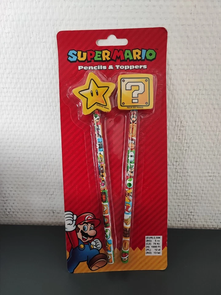 Super Mario Bleistift Set mit Radierer Topper 2 Stück   OVP - Bild 1 von 1