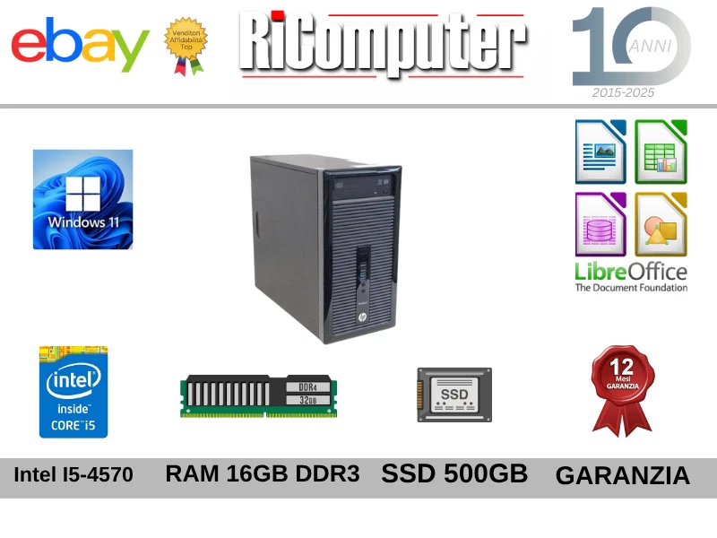 PC HP PRODESK I5-4570 RAM 16GB DDR3 SSD 500GB WIN 11 RICONDIZIONATO - Immagine 1 di 1