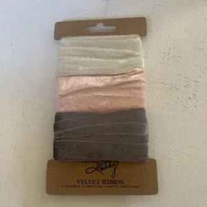 Velvet Gift Ribbon | Set of 3 | Cream | Pink | Gray | 12 Yards | NEW - Picture 1 of 2