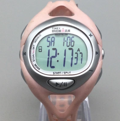 Timex Ironman Triathlon Watch Women 39mm Pink Silver Tone New Battery - image 1 of 4