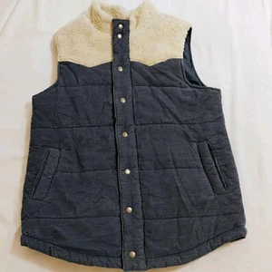 Cat & Jack Boys XL (Size 16) Puffer Vest Blue Corduroy And Sherpa Button Up - Picture 1 of 9