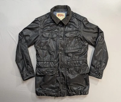 Levi's Waxed Jacket Black Mens S Field Utility Fishing Corduroy Collar Barbour - Image 1 of 4