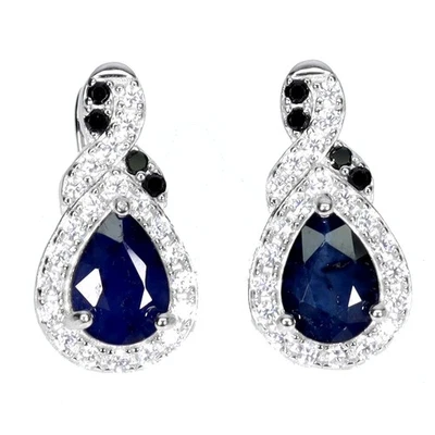 925 Orecchini Argento Sterling Pera Zaffiro Blu 8x6mm Spinello N USA Import Fees - Immagine 1 di 4