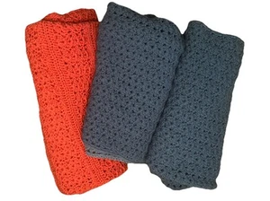 Lot Of 3 VTG Hand-Crocheted Throw Blankets Shell & V-Stitch Detail Afghan Cozy - Picture 1 of 17