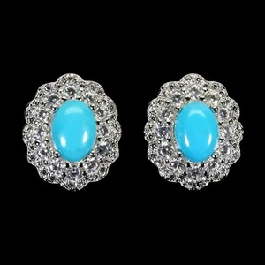 925 Sterling Silver Earrings Oval Turquoise 7x5mm Natural Gemstone Jewelry - Picture 1 of 14