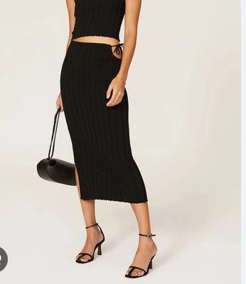 Falda negra acanalada a lápiz esmeralda Aya Muse L  Foto 1 de 4