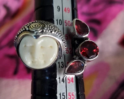 ANILLO DIOSA PLATA ESTERLINA 925 AJUSTABLE ESTILO SAJEN CON PIEDRAS PRECIOSAS GRANATE Foto 1 de 4