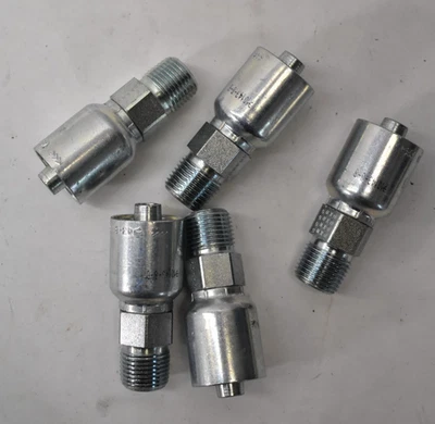 Lot of 5 Parker 10143-8-8 1/2" NPT Hydraulic Hose Fittings 1/4" x 3/8" Male - Image 1 of 4