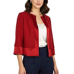 Chaqueta ST. JOHN Roja Frente Abierto Ligera Fluida Lana Metálica Borde Satinado Talla 8 - Imagen 1 de 12