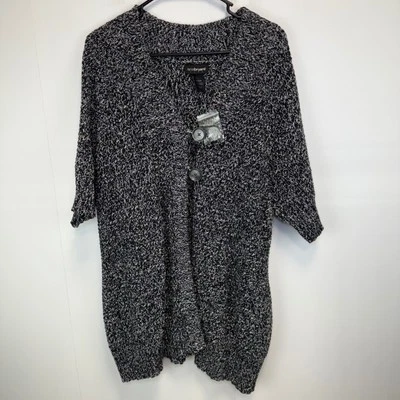 Cárdigan Lane Bryant Plumero Suéter Tejido Botón Delantero Negro Blanco Talla 18/20W Foto 1 de 4