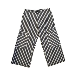 Tulip Women's Striped Cotton Wide Leg Crop Pants Pocket Casual - Large - Picture 1 of 4