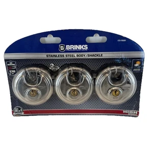 Brinks Discus Padlock 3 Pack Stainless Steel 70mm Keyed Alike with 5/8in Shackle - Picture 1 of 6