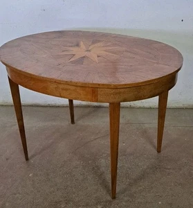 Tavolo Intarsiato Ovale Originale Tavolino Elegante Gioco Pranzo 116 X 85 - Foto 1 di 8