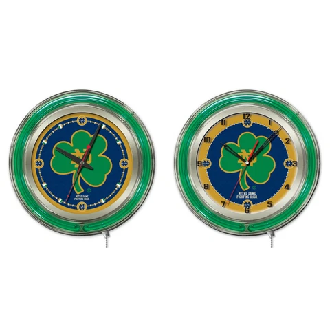 NCAA - Notre Dame (Shamrock) Double Neon Ring, Logo Clock College Team Logo Cover