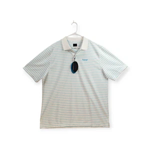Camicia da golf Greg Norman Play Dry x Congressional Junior Polo nuova con etichette XL blu a righe - Foto 1 di 14