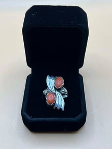 Half Finger Vintage Red Coral Navajo .925 Sterling Silver Ring Size 6 Boho Flare - Picture 1 of 11
