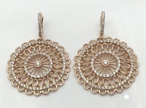 18K Rose Gold Diamond Earrings Ladies Estate 2.94 Cts 18 Grams 1.25 inch wide - Picture 1 of 6