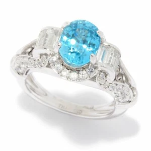 Meher's Jewelry 5.73ct Blue & White Zircon Baguette Bridge Ring WHITE RHODIUM - Picture 1 of 5