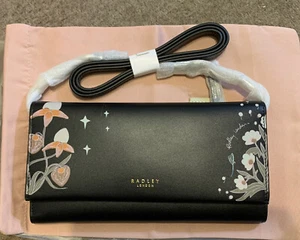 Brandneu mit Etikett Radley schwarze Volksdruck Leder Abendtasche Tasche mit abnehmbarem Riemen - Bild 1 von 6