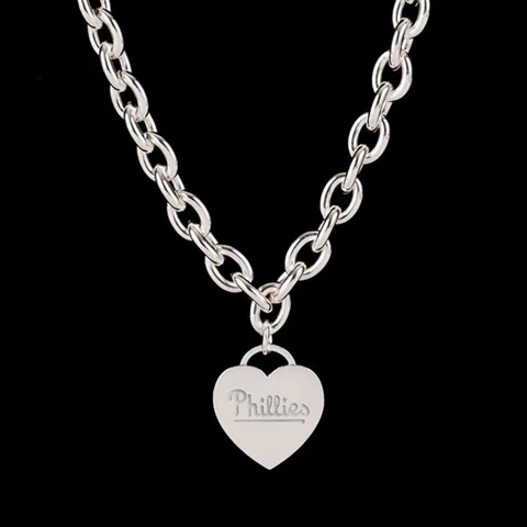 Philadelphia Phillies WinCraft Women's Heart Charm Necklace Silver Color New MLB Cover