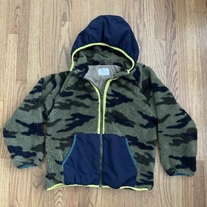 Zara Boys Contrasting Camo / Blue Fleece Sherpa Hooded Jacket Coat Sz 11-12 Yrs - Picture 1 of 9