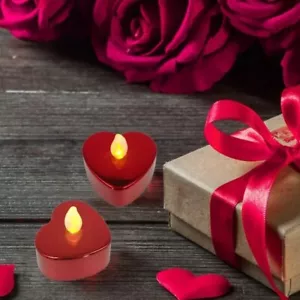 Way To Celebrate Valentine LED Flameless Tealight Candles Red Hearts NIB (4 Ct) - Picture 1 of 5