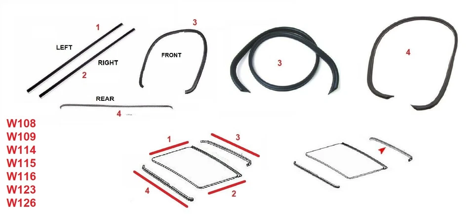 SUNROOF 密封修复套件 适合 Mercedes W108 W109 W114 W115 W116 W123 W126 — 第 1/1 张图片