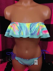 Victoria's Secret PINK kurzes Volant-Bikinioberteil Schwimmen & Unterteil zum Binden Small neu mit Etikett - Bild 1 von 5