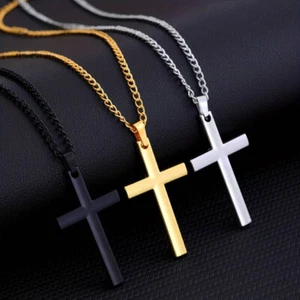 Halskette Kreuz Kette Kreuz Anhänger Herren Schmuck Jesus Kette Religiös *NEU* - Bild 1 von 22