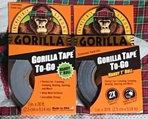 2 NOS Gorilla Black Duct Tape To-go, 1 In X 30 Ft Lot Of 2 New Old Stock - Picture 1 of 3