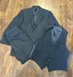 Hart Schaffner & Marx Wallachs Navy pin stripe banker three piece suit - Picture 1 of 13