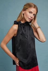 Anthropologie Marais Top 14 Black by Moulinette Soeurs Bow Blouse Sleeveless - Picture 1 of 9
