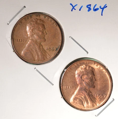 1957-P + 1957-D USA Lincoln Wheat Cent Set - INV# X-1864   🇺🇸 Cover
