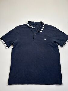 Fred Perry Polo Shirt Mens Large Navy Blue Short Sleeve Slim Fit Cotton Casual